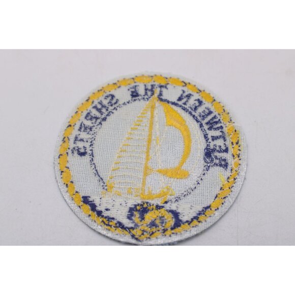 Blue Yellow Sailing Nautical Patch Embroidered "Between The Sheets" Design Round - Picture 2 of 4